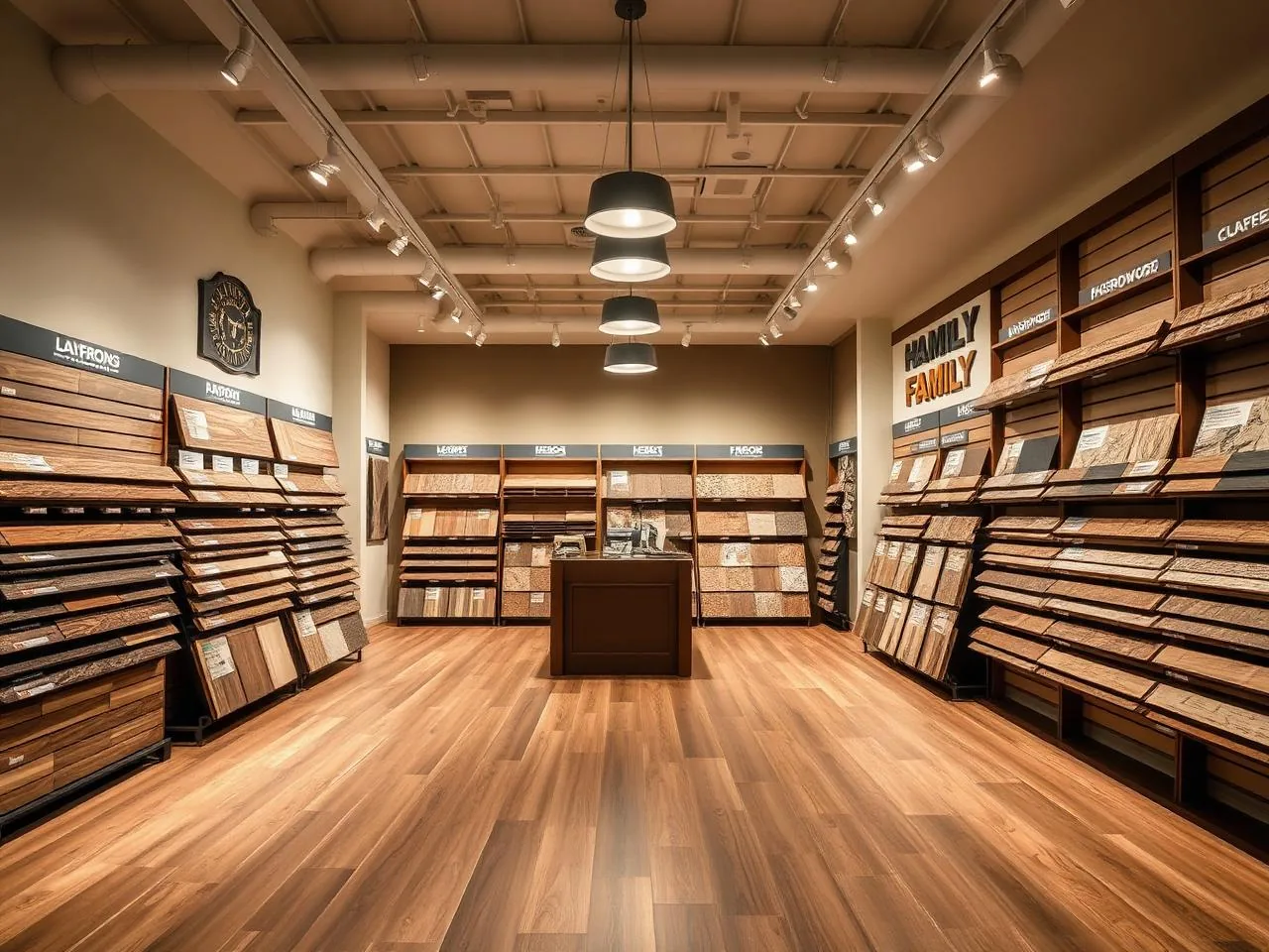 Angelo's Flooring showroom in Painesville, Ohio with flooring samples on display